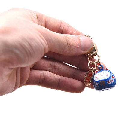 New Japanese Cute Lucky Cat Bell KeyChains Car Bag Decor Water Sound Bell Pendant Charm Keys Couple Gifts Keyring Pray Keyfob