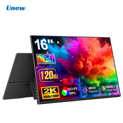16 Inch 2K 120Hz OLED Monitor 2048×1280 100% Color Gamut VESA Mount External Screen for Laptop PS5 Switch Game Design Office