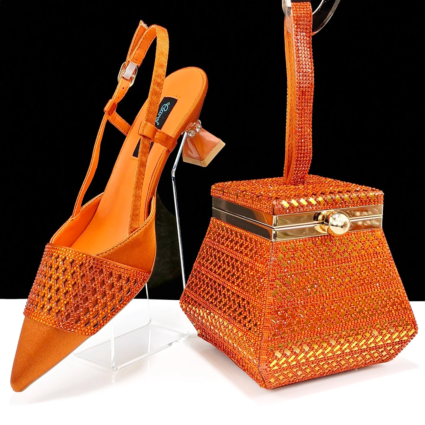 Fashion Three-Dimensional Hard Bag Sequins Decoration Lady Fashion Elegant Shoes and Bag Set Women Shoes