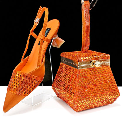 Fashion Three-Dimensional Hard Bag Sequins Decoration Lady Fashion Elegant Shoes and Bag Set Women Shoes