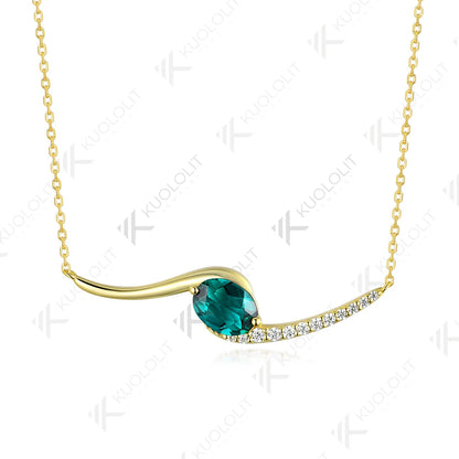 Kuololit 1.5CT Lab Grown Emerald Necklace for Women Solid 10K 14K 18K 925Sliver Moissanite Oval Pendant for Engagement Christmas
