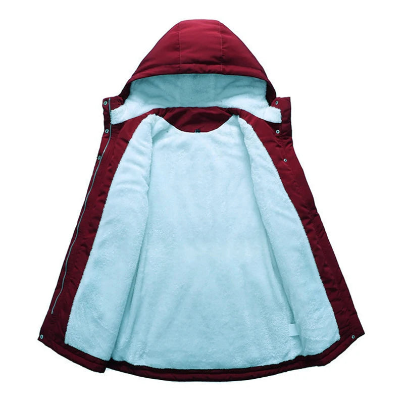 Winter Women Warm Parkas Hooded Retro Thick Plush Coats Female Fleece Lined Mid-Long Cotton Jacket Warm Coats Clothing