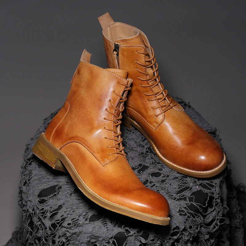Luxry Handcrafte Goodyear Welt Boots Men's Work Shoes In Genuine Leather High-top Shoes Rubber Retro Ankle Booties For Man