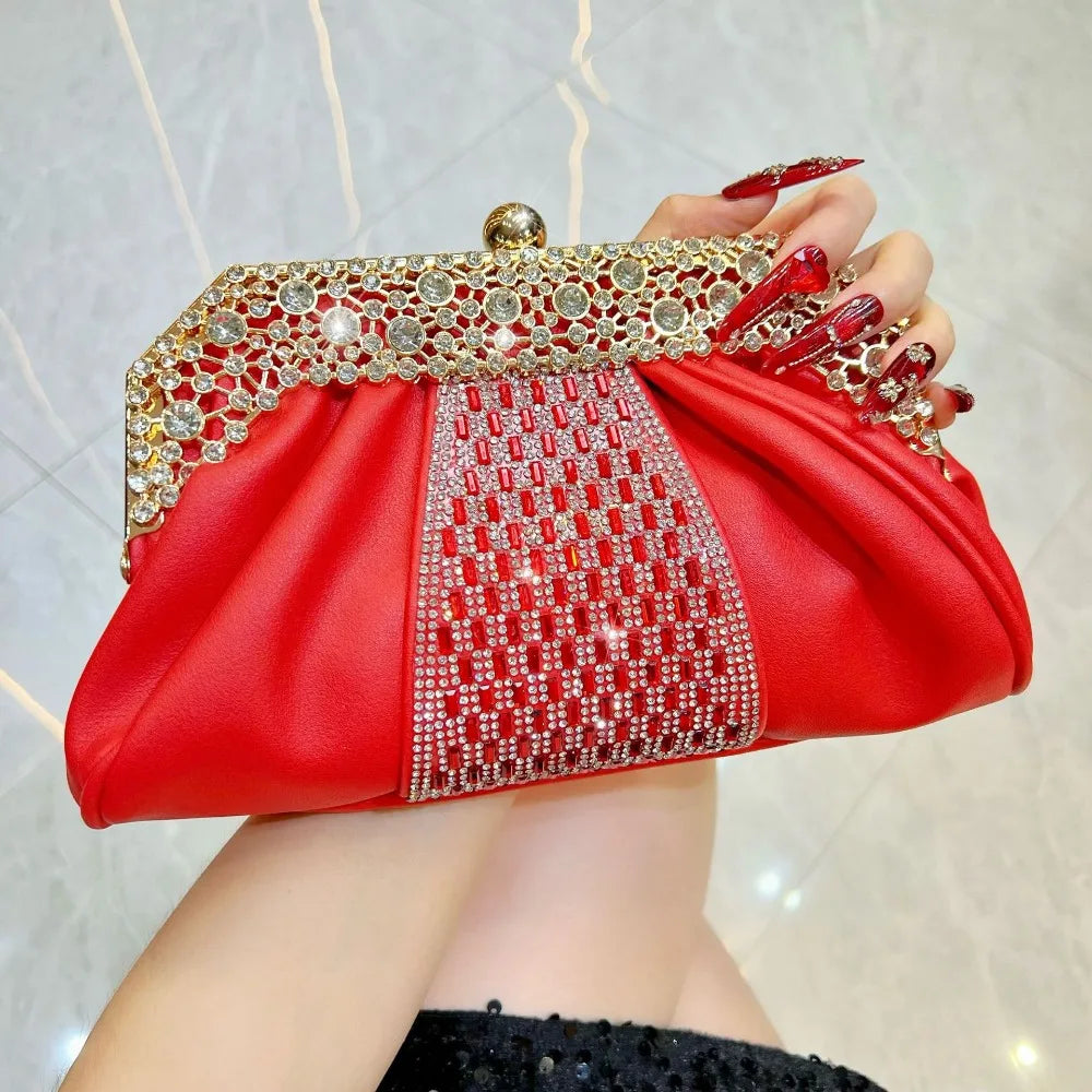 Fashionable Diamond Embedded Evening Dress Handbag Elegant Large Capacity Clutch Bag Tote Bag for Ladies Party And Banquet