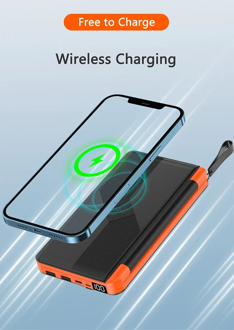 20000mAh Qi Wireless Solar Power Bank Outdoor External Battery Portable Powerbank for iPhone 14 Samsung Xiaomi Huawei Poverbank