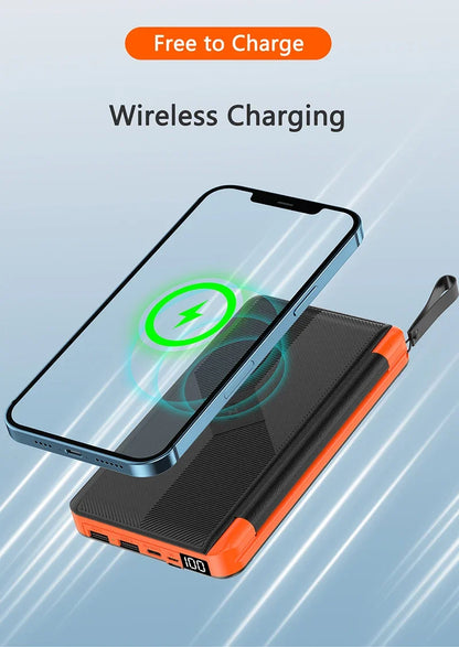 20000mAh Qi Wireless Solar Power Bank Outdoor External Battery Portable Powerbank for iPhone 14 Samsung Xiaomi Huawei Poverbank