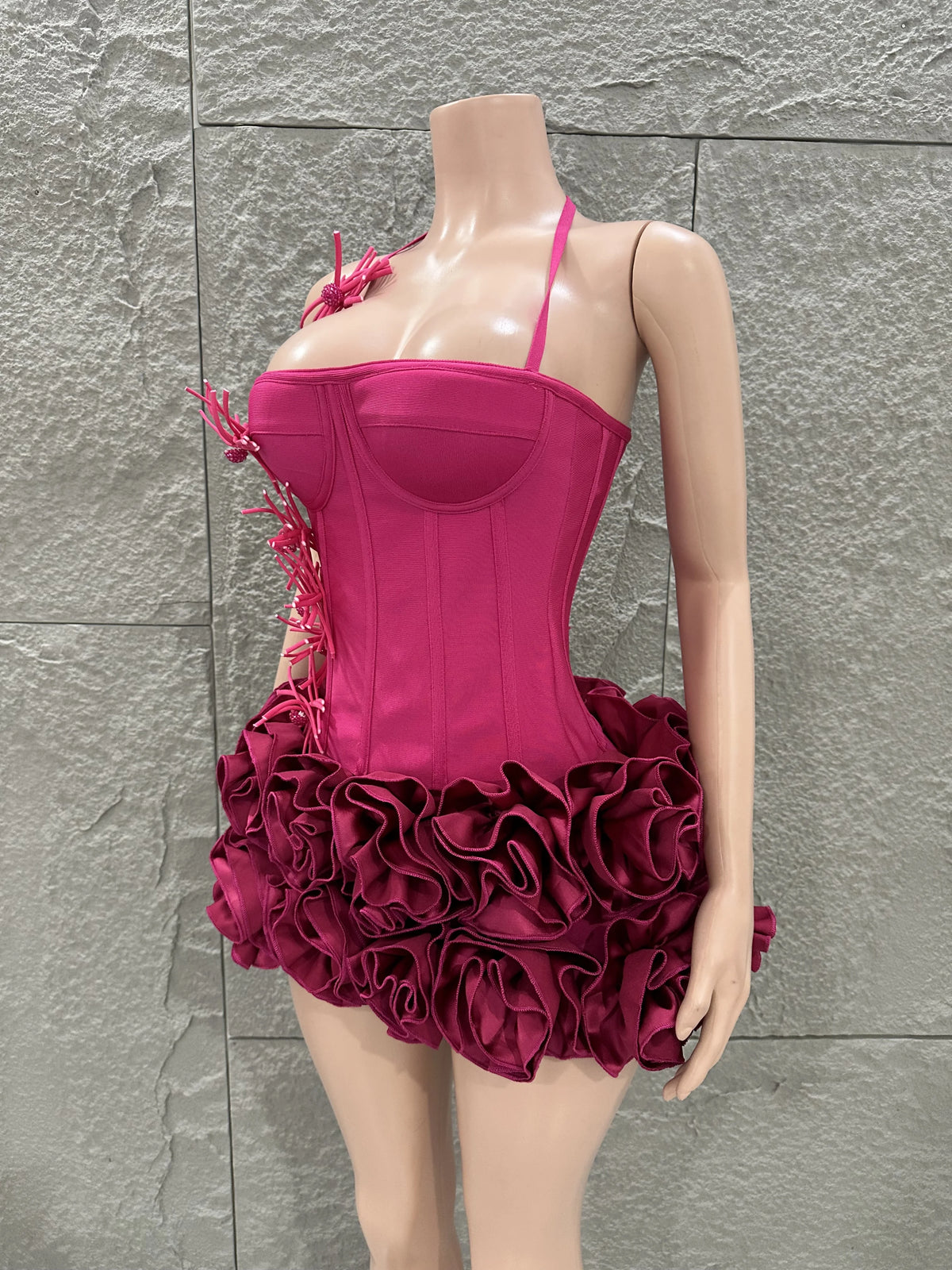 White Red Rose Color Women Sexy Strapless Full Florla Bodycon Mini Bandage Dress 2 Pieces Set Celebrate Nightclub Party Birthday