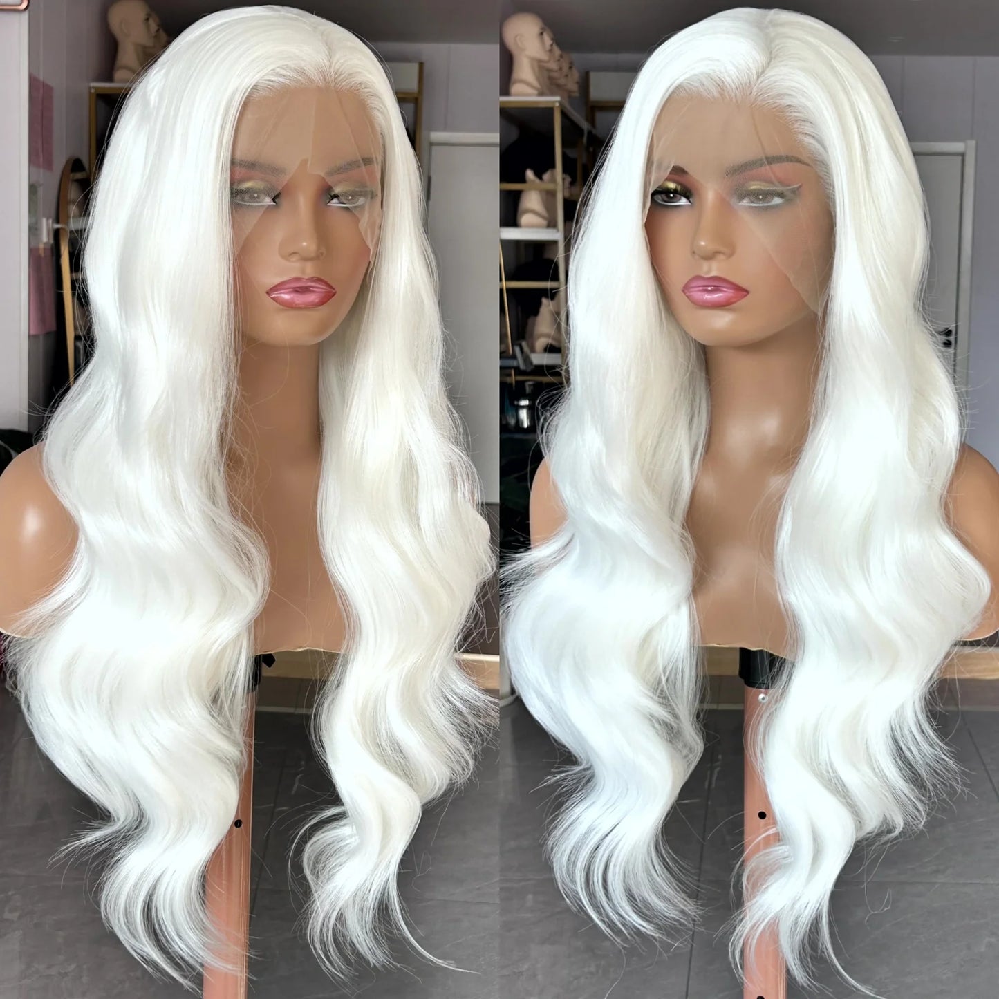 White Wig Natural Wavy Lace Synthetic Lace Front Wig Glueless Wigs Ready to Wear Long White Wig Glueless Lace Wigs for Women