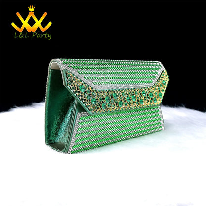 2024 Special New Arrivals Italian Women Shoes and Bag to Match in Green Color with Platform Shinning Crystal Sandal for Wedding