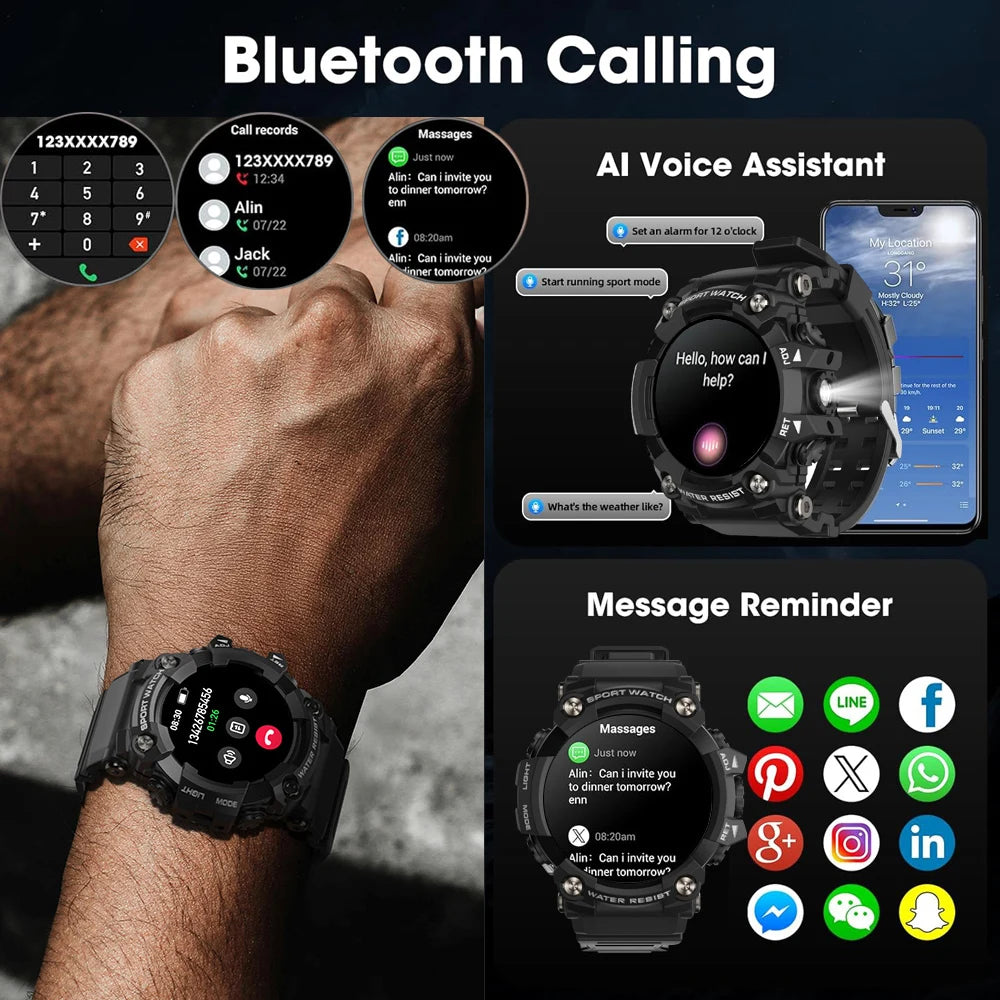 2026 Altitude Barometer Men's Smartwatch Bluetooth Talking Compass Air Pressure Multi Sport Smart Watch for iOS Android