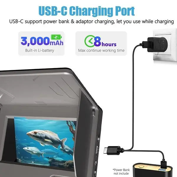 4.3 Inch HD Underwater Fishing Camera Portable Waterproof Fish Finder Visual Video Monitor Ice Sea Boat Fishing Tackle Gear Perfect Outdoor Equipment Gifts for Men Father Black