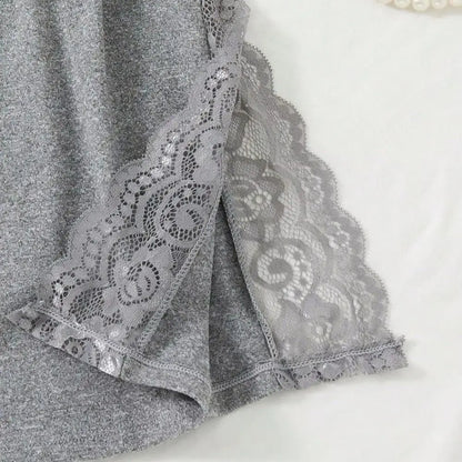 New Lace Patchwork Women's Pajama Side Slit Breathable Underwear Dress Polyester Butterfly Decoration Night Dress for Honeymoon