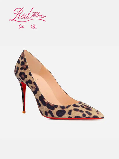 Elegant Women Heeled Luxury Brand Leopard Print Heels 2026 Trend Red Shiny Bottoms Pointed Toe Pumps Prom Ladies Shoes Women 8cm