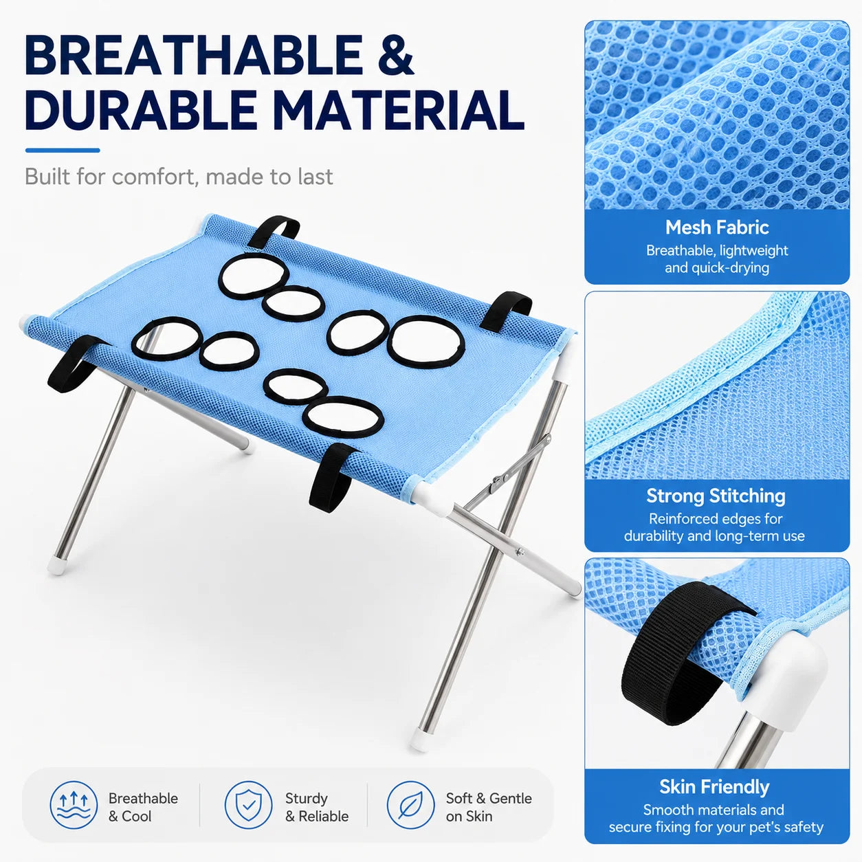 Breathable Pet Grooming Hammock Stand Foldable Dog Cat Nail Clipping Restraint Stainless Steel Care Table for Home Grooming Use