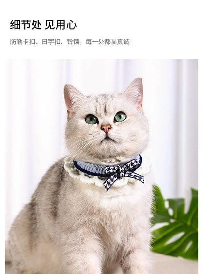 Cute Bow-knot Hand-knitted Saliva Towel Kitten Cat Puppy Adjustable Collar Pet Decorative Dog Cat Collar Pet dog Accessories