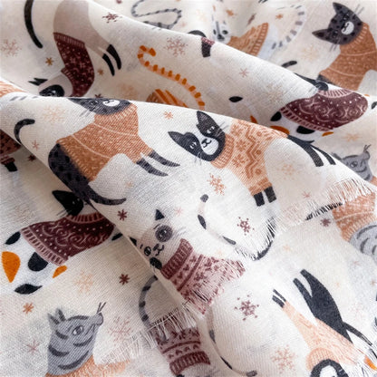 Autumn and Winter Travel Warm Cashmere Shawl Scarf Fashion Women Cat Print Pashmina Blanket Wraps Female Cute Poncho Bufanda