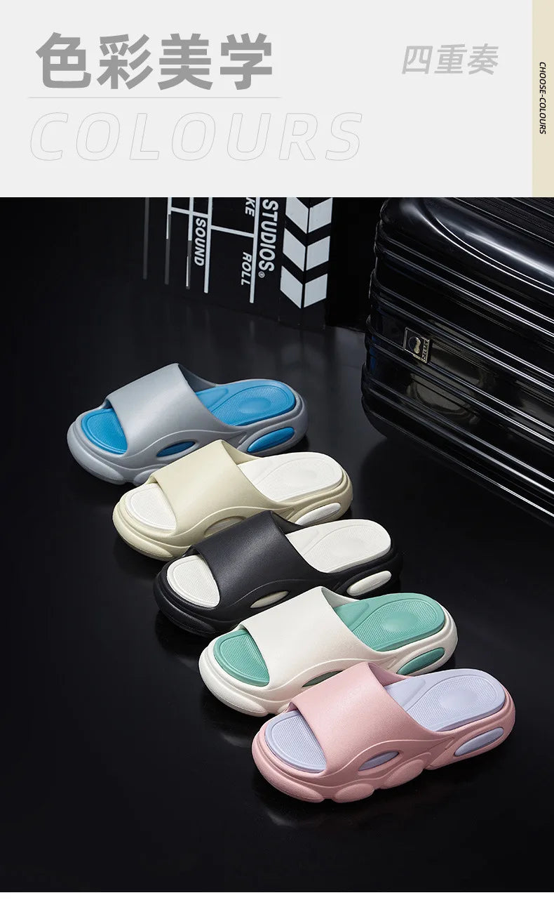 Comwarm New Men Summer Slippers Thick Sole House Non-slip Bathroom Shower Slides Outdoor Soft Cloud Fashion Beach Shoe Flip-flop