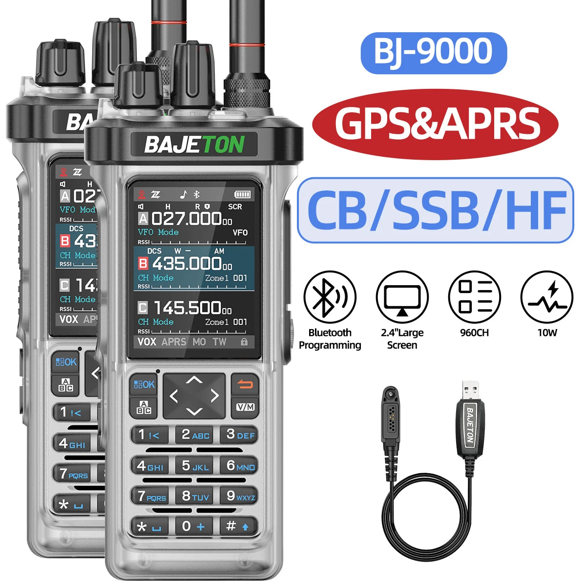1/2PCS BAJETON BJ-9000 Walkie Talkie 10W AM/FM/CB/LSB/USB/CW Receiver with GPS APRS For Radtel RT-950 PRO RT-950 Two Way Radio