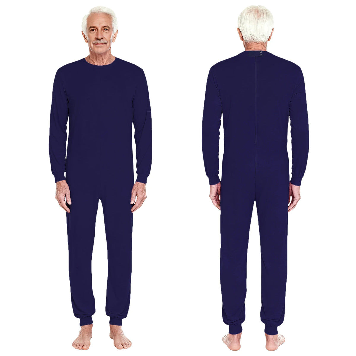 Adult Unisex Elderly Anti-Strip Adaptive Jumpsuit Solid Color Crew Neck Long Sleeve Back Zipper Rompers Special Needs Clothing
