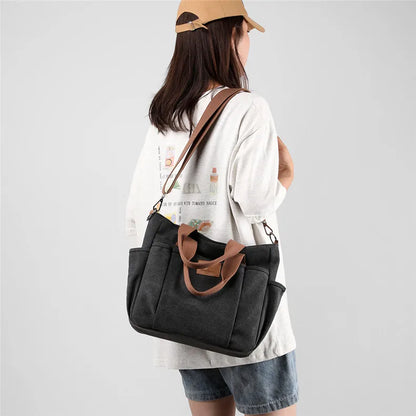 High Capacity Top-Handle Bag For Women Shoulder CrossBody Bag Vintage Canvas Ladies Tote Messenger Bag Female Travel Handbag