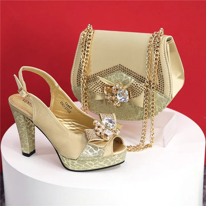 African Fashion Evening Shoes and Bag Italian Design Women's Shoes New Style High Heels Comfortable Women's Shoes and Bags
