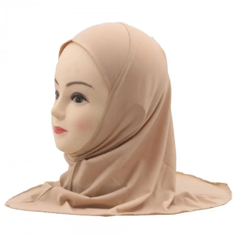 Kids Islamic Hijab Arab Girls Muslim Turban Scarf Shawls Cap Solid Color Fit 2-6 Years Old Children Wear Directly Instant Hijab