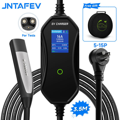 3.6kW Portable TS‑NACS EV Charger for Tesla 2.8" LCD Display Delay & Schedule Timing Electric Vehicle Charging Plug Station