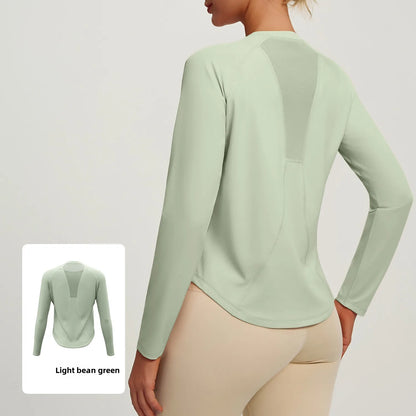2026 Spring Summer New Women's Yoga Top Loose Mesh Breathable Sports Long Sleeve T-shirt Basic Solid Color Top Riding Clothes