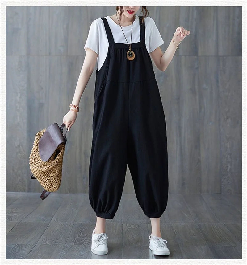Casual Rompers For Women 2026 New Summer Large Size Korean Loose Harlan Jumpsuit Pants Solid Ladies Suspender Overalls L-5XL