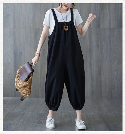 Casual Rompers For Women 2026 New Summer Large Size Korean Loose Harlan Jumpsuit Pants Solid Ladies Suspender Overalls L-5XL