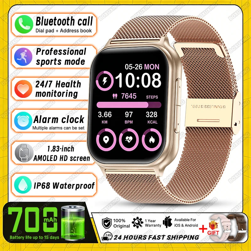 2026 New Smartwatch Women Sports Fitness Track IP68 Waterproof Built-in 24H Heart Rate Bluetooth Call Ladies Fashion Smartwatch