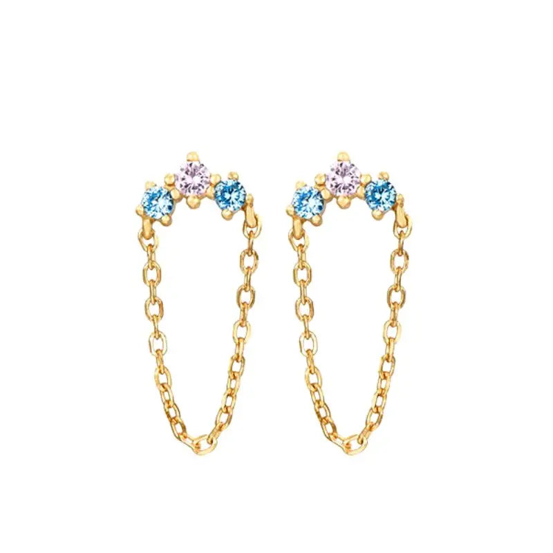 925 Sterling Silver Needle Light Blue Zircon Stud Earrings for Women Fashion Blue Enamel Pendant Earrings Luxury Jewelry Gifts