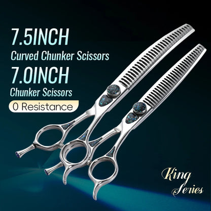 Fenice King Series 7/7.5Inch VG10 Shell Bearing Screws Dog Trimming Grooming Straight Curved Thinner Chunker Pet Scissors Tools
