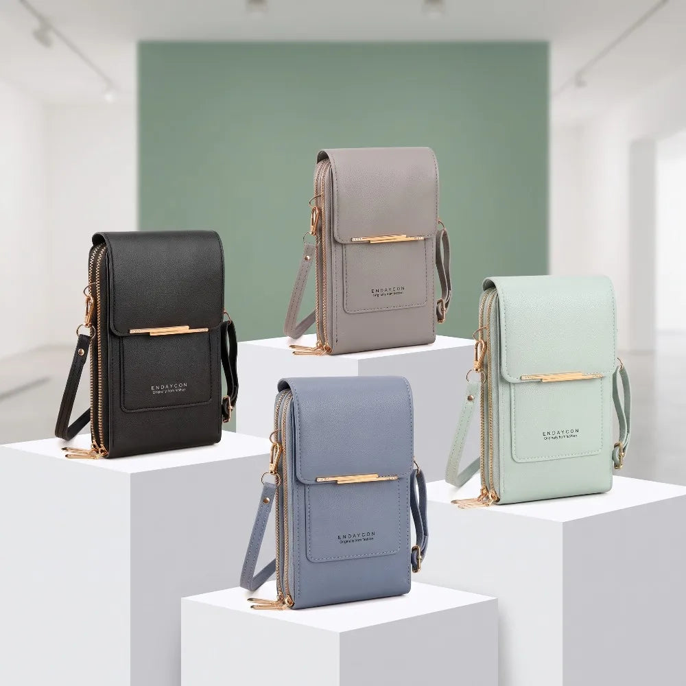 RFID Blocking Touch Screen Cell Phone Bag Women Mini PU Leather Lightweight Card Holder Crossbody Shoulder Bag Adjustable Strap