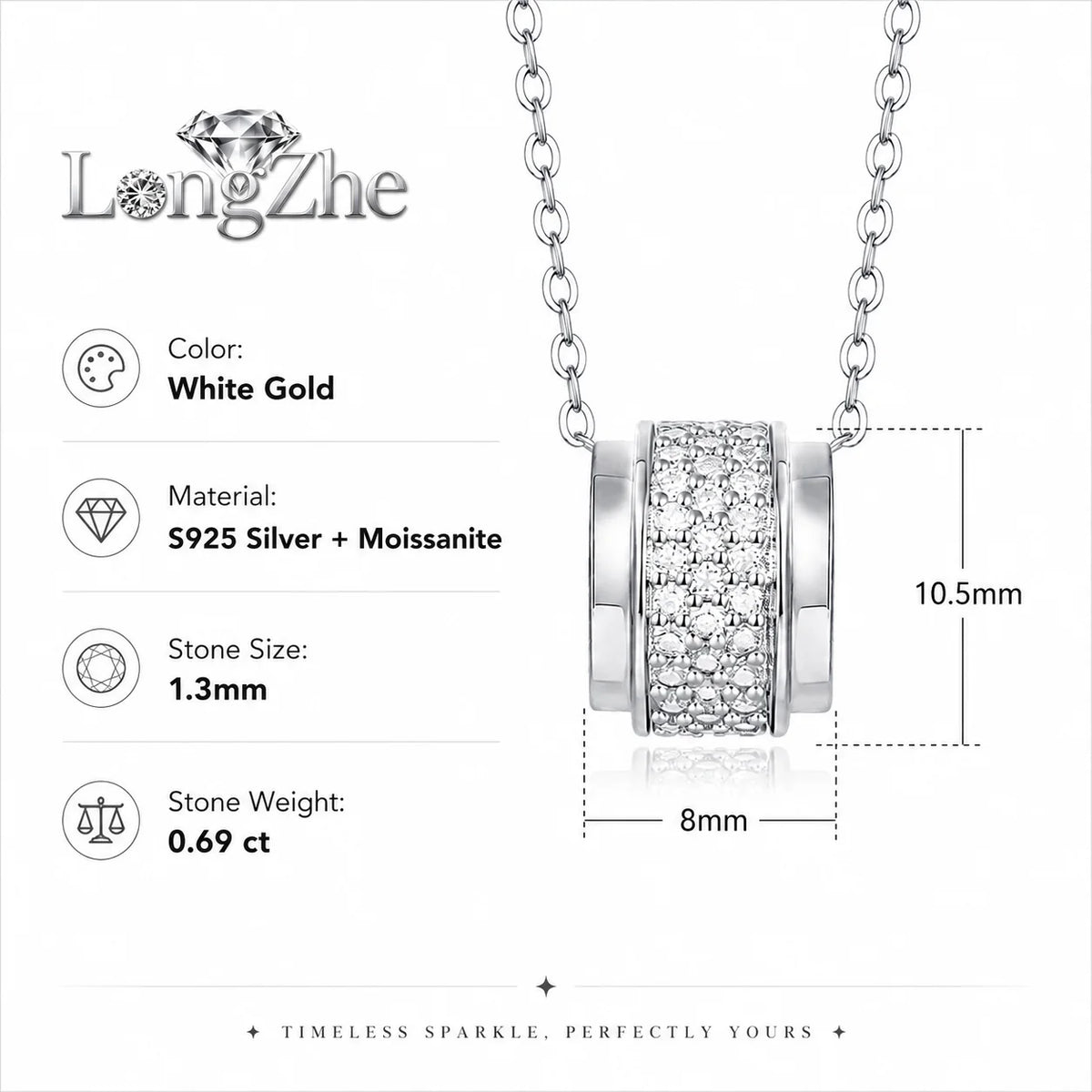 Moissanite Pendant Necklace for Women S925 Sterling Silver Geometric Cylinder Charm Pendant D Color VVS1 40+5cm GRA Certified