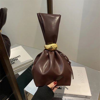 Mini PU Leahter Underarm Pleated Cloud Bag For Women 2025 Fashion Designer Female Retro Bucket Shoulder Bag Handbags And Purses