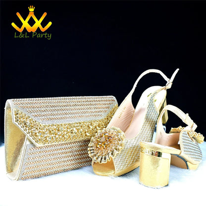 2024 Special New Arrivals Italian Women Shoes and Bag to Match in Green Color with Platform Shinning Crystal Sandal for Wedding