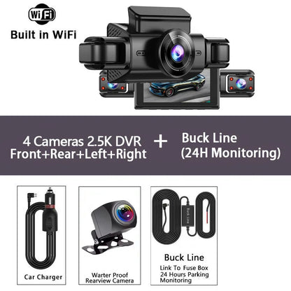 360 Degree 4 Cameras Dash Cam Car DVR WiFi  2.5K Video Recorder 4 Channel Front Rear View Night Vision Black Box DVR For Vehicle
