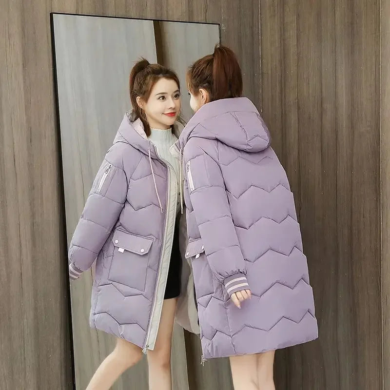 2025 Winter Women Jacket Coats Long Parkas Female Down Cotton Hooded Overcoat Thick Warm Jackets Windproof Casual Student Coat