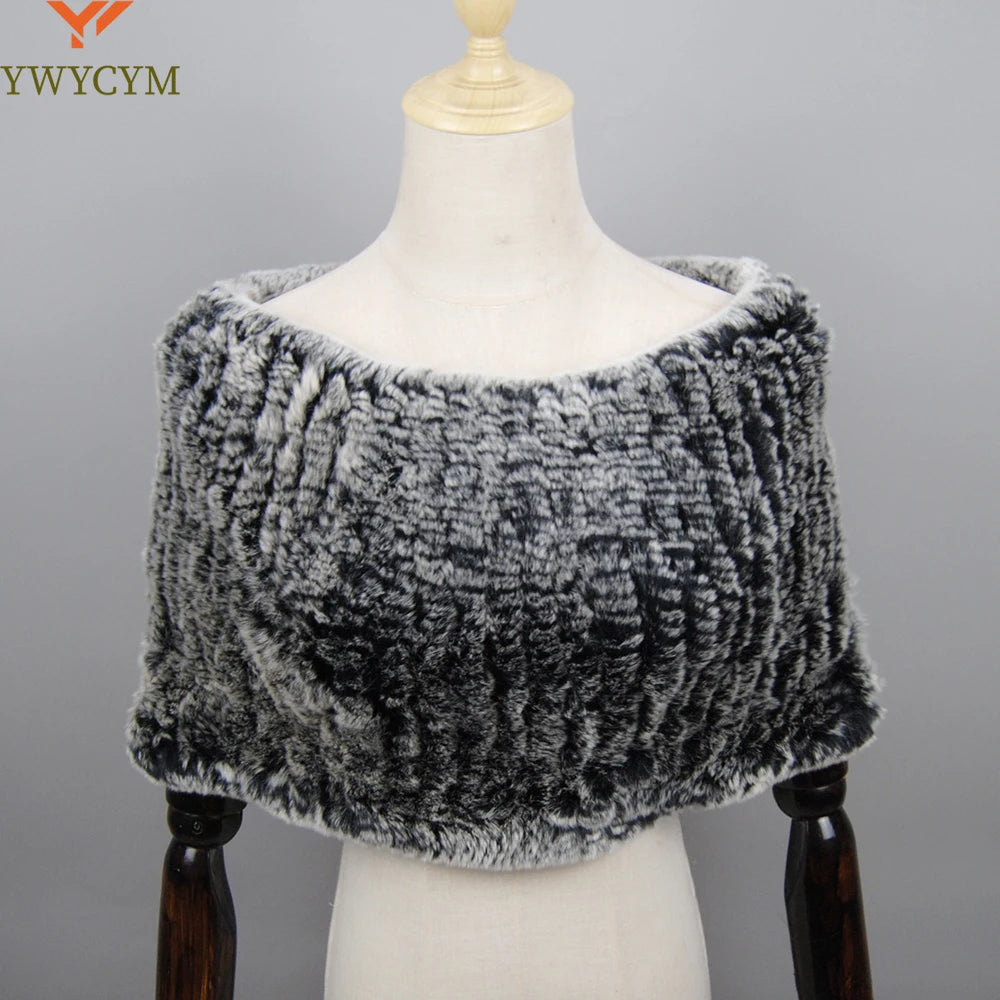 Hot Sale Women Real Rex Rabbit Fur Shawl Natural Real Knitted Real Rex Rabbit Fur Poncho Scarf Autumn Winter Rabbit Fur Pashmina