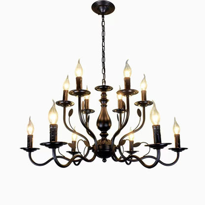 American Retro Cafe Pendant Light Dining Room Black Metal Ceiling Chandelier Industrial Candle E14 Chandelier Lighting