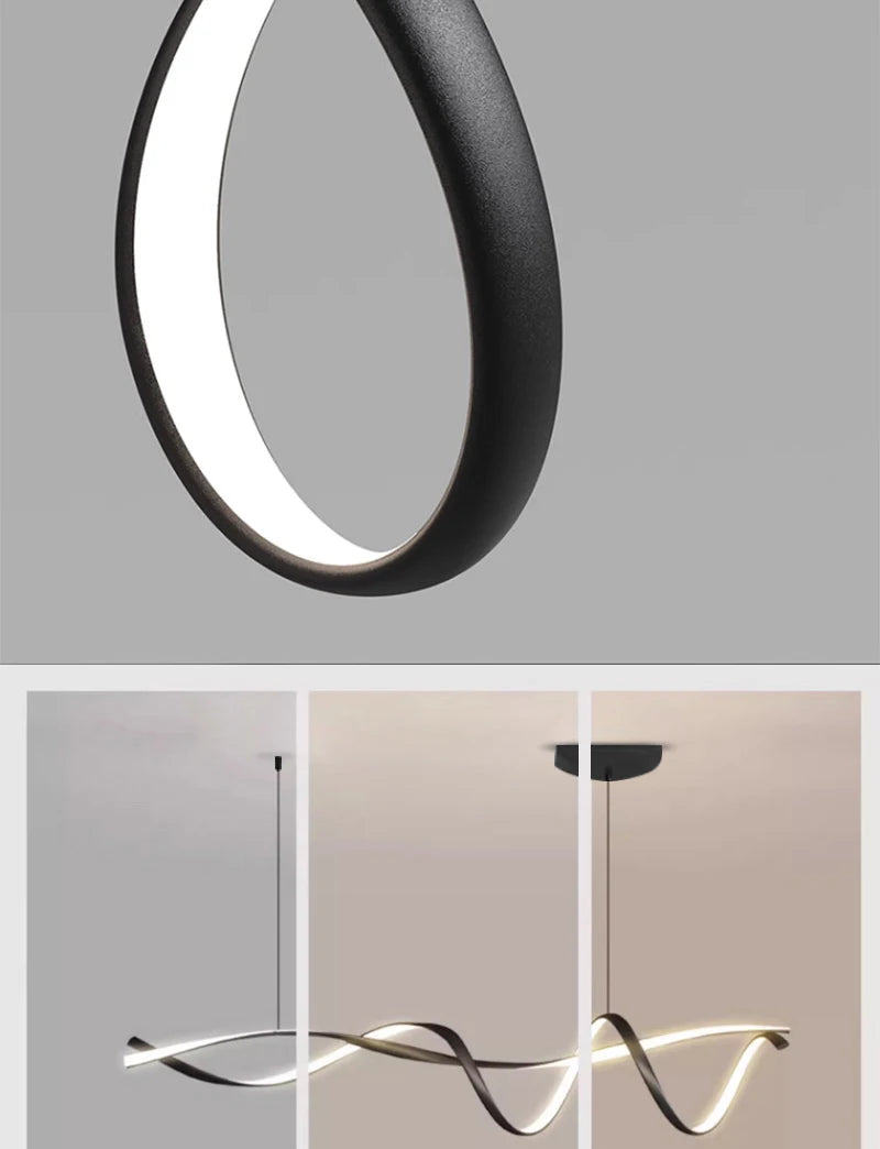 NEO Gleam Matte Black Modern Led Pendant Lights For Dining Room Kitchen Island Bar Room Indoor Hanging Pendant Lamp Fixtures