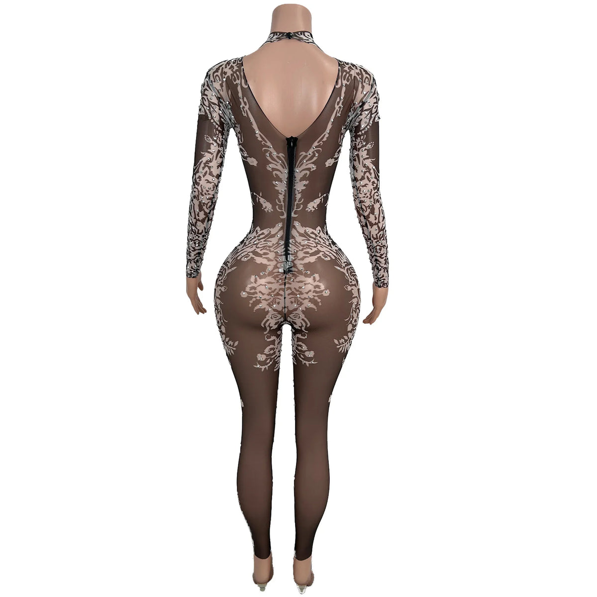 sexy long sleeves night club party rhinestone jumpsuits women birthday prom bodycon rompers show dance bodysuit festival outfit