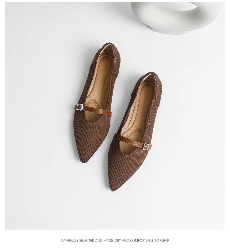 Women's flat shoes with pointed soft knitted sole breathable and comfortable shoes Spring and Autumn 2024 new model