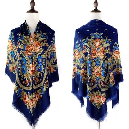 130×130cm Women's Shawl Scarves Thin Luxury Russian National Square Scarf Floral Print Breathable Ethnic Shawl Bandana Summer