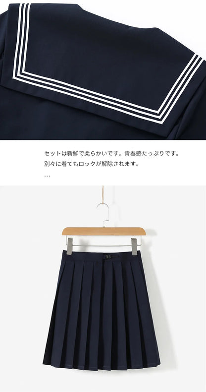 Navy Blue JK Uniform, Red Tie Three Basic Sailor, Short/long Sleeve Japanese School Uniforms For Girls Pleated Skirt JK Sets