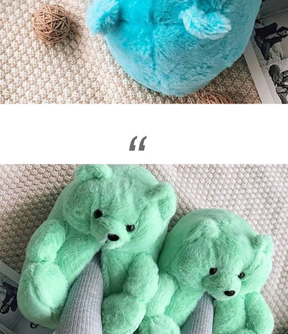 Cute Teddy Bear Plush Winter Slippers, Wrapped Heel Funny Indoor Floor Shoes, Women Gift, Warm Soft Cartoon Fluffy Animal Slippe