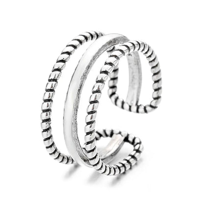 VENTFILLE 925 Sterling Silver Geometric Multilayer Round Bead Ring Female Fashion Punk Temperament Prevent Allergy Charm Jewelry