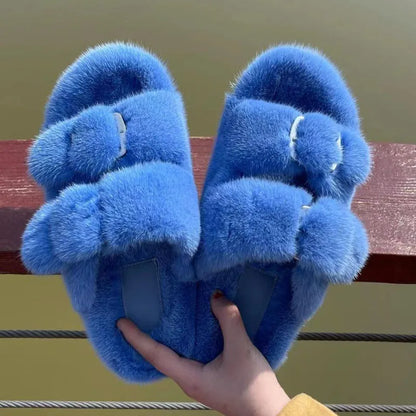 Luxury Designer Slipper Women 2025 Winter European Fashion Women's Shoes Ladies Slippers 100% Mink Slippers Shoes for Woman