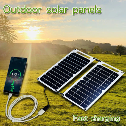 Fast Charging Dual Solar Panel Hiking Camping  USB 5V Waterproof Portable  Mobile Phone Power Bank Charging Detachable fold